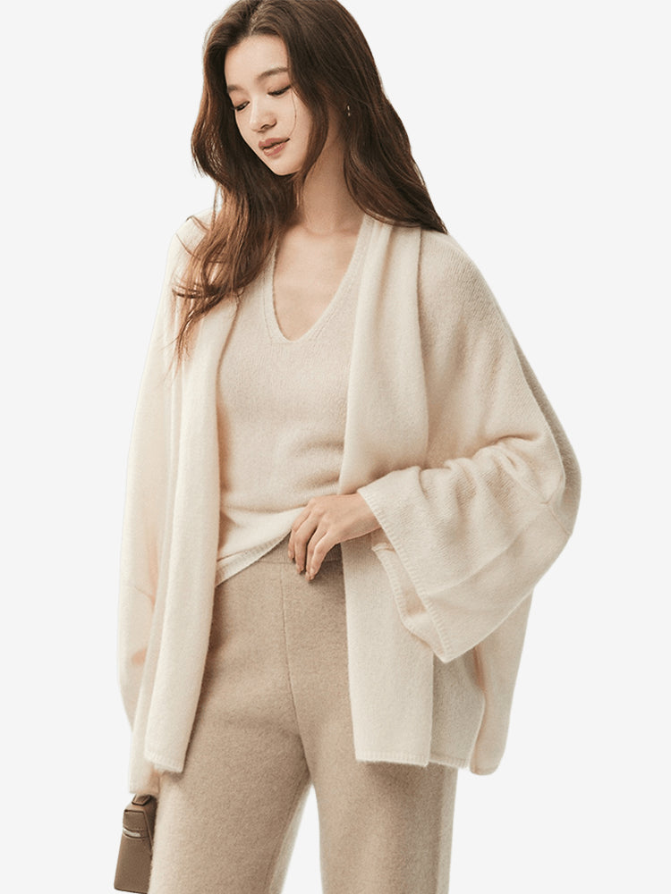 LANLY - Wholesale Drape Front Cardigan Mongolian Cashmere Open Front Dolman Sleeve Wrap Sweater
