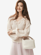 LANLY - Wholesale Floral Applique Knitwear Mongolian Silk Cashmere Rosette V-Neck Lantern Sleeve Cardigan