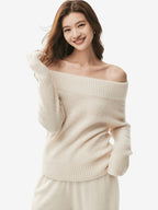 LANLY Wholesale Off the Shoulder Cashmere Blend Sweaters | Mongolian Cashmere Ribbed Knit Pullover with Low MOQ
