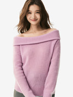 LANLY Wholesale Off the Shoulder Cashmere Blend Sweaters | Mongolian Cashmere Ribbed Knit Pullover with Low MOQ