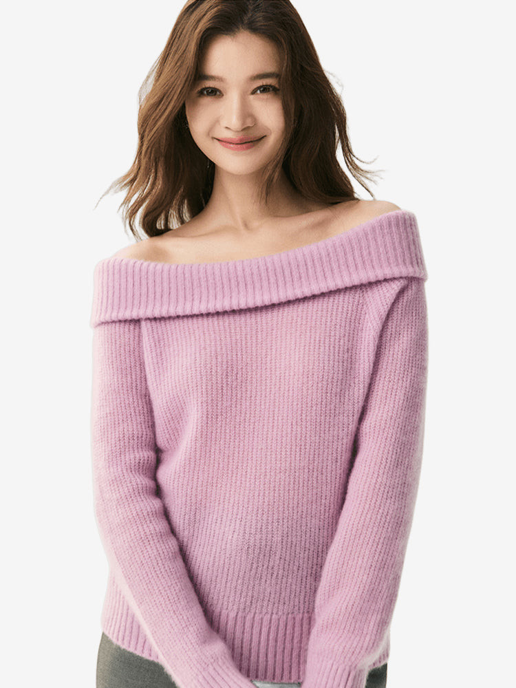 LANLY Wholesale Off the Shoulder Cashmere Blend Sweaters | Mongolian Cashmere Ribbed Knit Pullover with Low MOQ