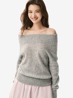 LANLY Wholesale Off the Shoulder Cashmere Blend Sweaters | Mongolian Cashmere Ribbed Knit Pullover with Low MOQ
