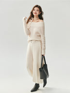 LANLY Wholesale Off the Shoulder Cashmere Blend Sweaters | Mongolian Cashmere Ribbed Knit Pullover with Low MOQ