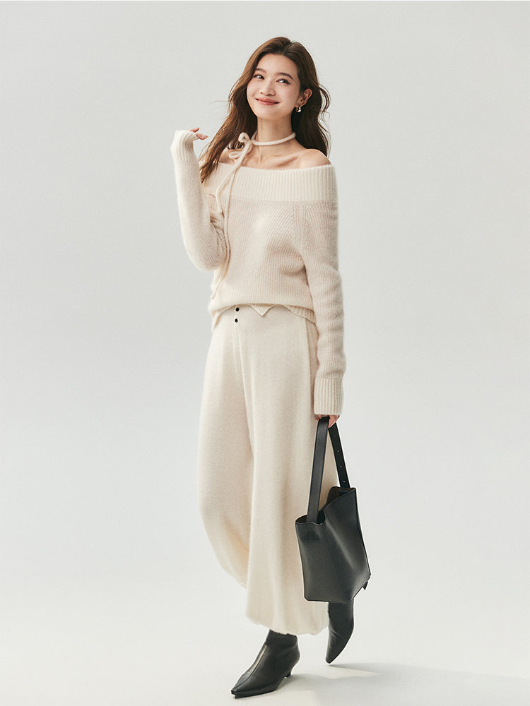 LANLY Wholesale Off the Shoulder Cashmere Blend Sweaters | Mongolian Cashmere Ribbed Knit Pullover with Low MOQ
