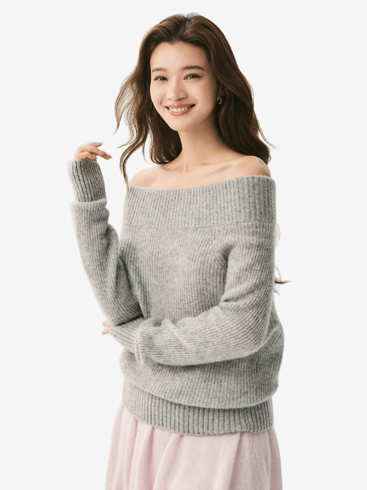 LANLY Wholesale Off the Shoulder Cashmere Blend Sweaters | Mongolian Cashmere Ribbed Knit Pullover with Low MOQ