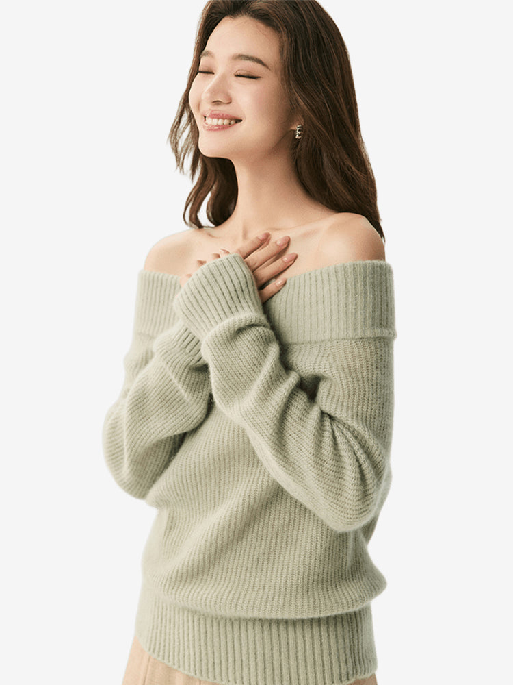 LANLY Wholesale Off the Shoulder Cashmere Blend Sweaters | Mongolian Cashmere Ribbed Knit Pullover with Low MOQ