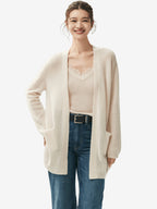 LANLY - Wholesale Open Front Cardigan with Pockets Mongolian Mid-Length Cashmere Loose Outerwear