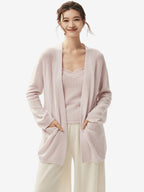 LANLY - Wholesale Open Front Cardigan with Pockets Mongolian Mid-Length Cashmere Loose Outerwear