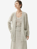 LANLY - Wholesale Open Front Cardigan with Pockets Mongolian Mid-Length Cashmere Loose Outerwear