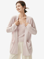LANLY - Wholesale Open Front Cardigan with Pockets Mongolian Mid-Length Cashmere Loose Outerwear