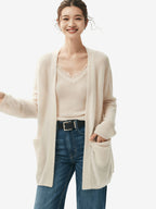 LANLY - Wholesale Open Front Cardigan with Pockets Mongolian Mid-Length Cashmere Loose Outerwear