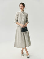 LANLY - Wholesale Pointelle Knit Cashmere Cardigan Mongolian Lace Collar Openwork Button Sweater