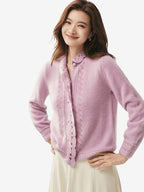 LANLY - Wholesale Pointelle Knit Cashmere Cardigan Mongolian Lace Collar Openwork Button Sweater