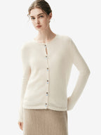 LANLY - Wholesale Quiet Luxury Knitwear Mongolian Fine Gauge Rolled Edge Multi-Button Cardigan