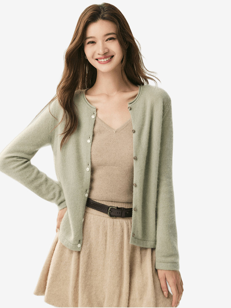 LANLY - Wholesale Quiet Luxury Knitwear Mongolian Fine Gauge Rolled Edge Multi-Button Cardigan