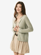 LANLY - Wholesale Quiet Luxury Knitwear Mongolian Fine Gauge Rolled Edge Multi-Button Cardigan