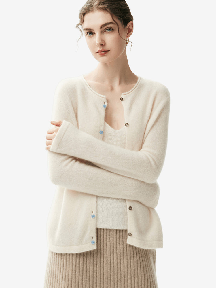 LANLY - Wholesale Quiet Luxury Knitwear Mongolian Fine Gauge Rolled Edge Multi-Button Cardigan