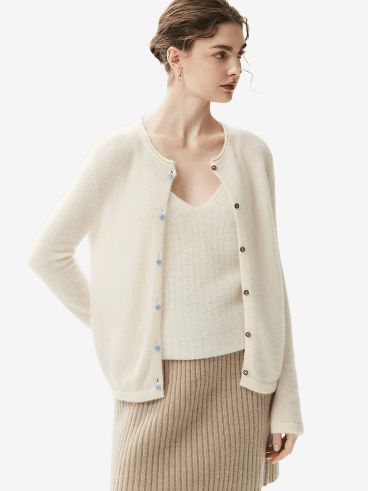 LANLY - Wholesale Quiet Luxury Knitwear Mongolian Fine Gauge Rolled Edge Multi-Button Cardigan