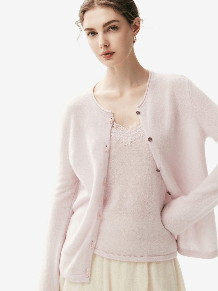 LANLY - Wholesale Quiet Luxury Knitwear Mongolian Fine Gauge Rolled Edge Multi-Button Cardigan