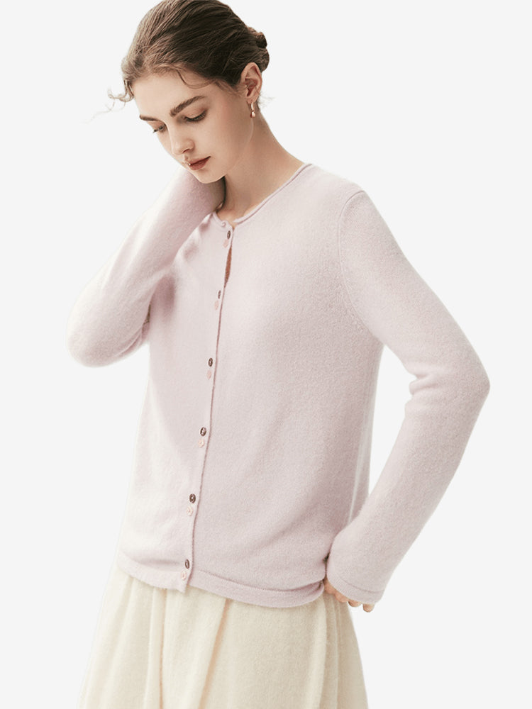 LANLY - Wholesale Quiet Luxury Knitwear Mongolian Fine Gauge Rolled Edge Multi-Button Cardigan