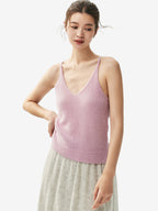 LANLY - Women's Cashmere Camisole Silk Mongolian V-Neck Spaghetti Strap Tank Top