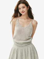 LANLY - Women's Cashmere Camisole Silk Mongolian V-Neck Spaghetti Strap Tank Top