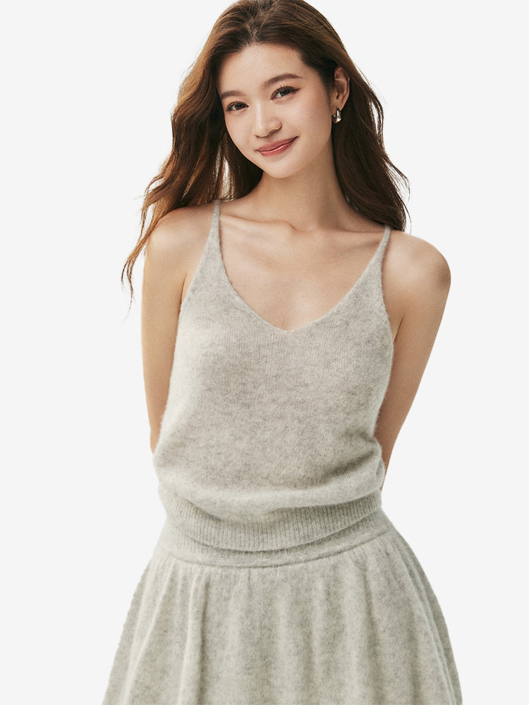 LANLY - Women's Cashmere Camisole Silk Mongolian V-Neck Spaghetti Strap Tank Top