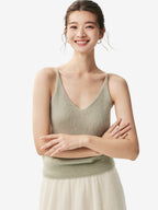 LANLY - Women's Cashmere Camisole Silk Mongolian V-Neck Spaghetti Strap Tank Top