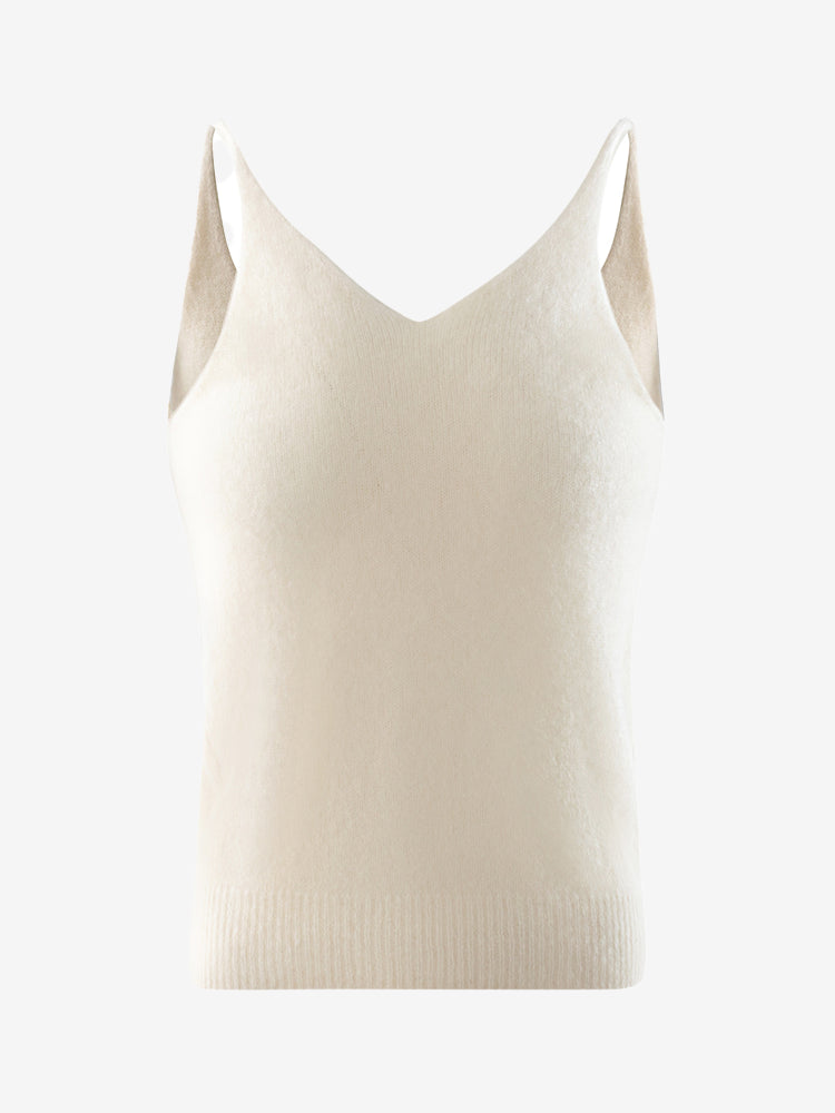 LANLY - Women's Cashmere Camisole Silk Mongolian V-Neck Spaghetti Strap Tank Top