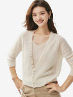 LANLY - Women's Silk Cashmere Cardigan V-Neck Shell Button Cropped Sweater
