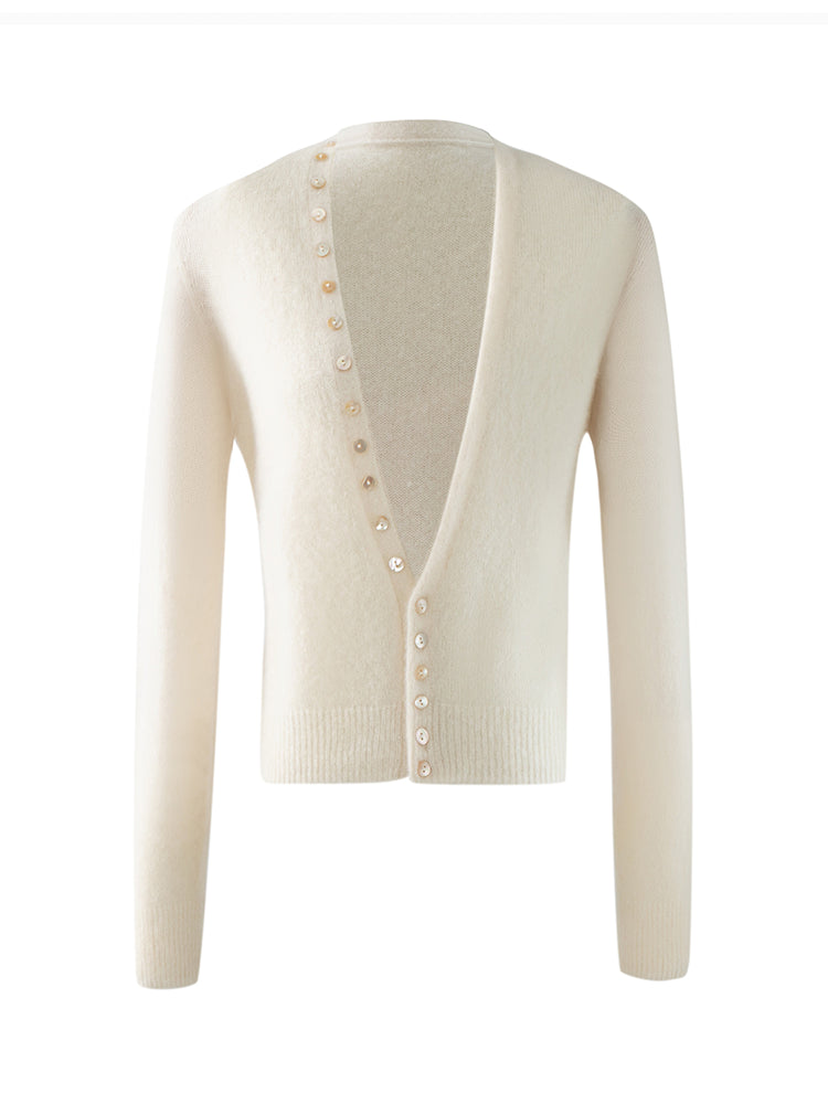 LANLY - Women's Silk Cashmere Cardigan V-Neck Shell Button Cropped Sweater