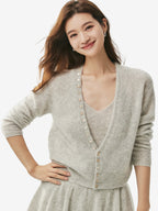LANLY - Women's Silk Cashmere Cardigan V-Neck Shell Button Cropped Sweater