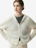 LANLY Women's Cashmere Zip Hoodie Lightweight Warm Two-Way Zipper Waffle Knit Cardigan