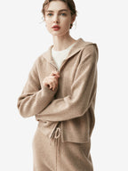 LANLY Women's Cashmere Zip Hoodie Lightweight Warm Two-Way Zipper Waffle Knit Cardigan