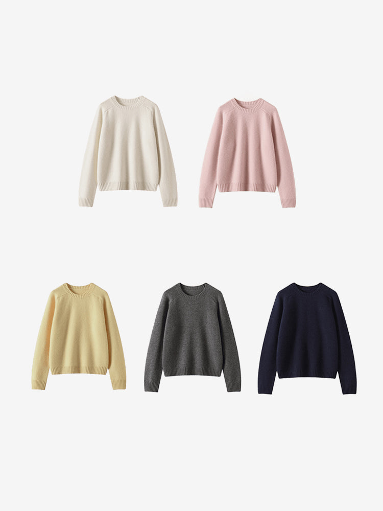 LANLY - Women's Crewneck Cashmere Sweater Heavyweight Mongolian Saddle Shoulder Pullover
