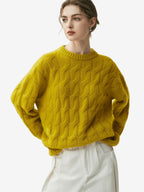 Lanly Cashmere Cable Sweater - Silk Blend Mongolia Crewneck Pullover