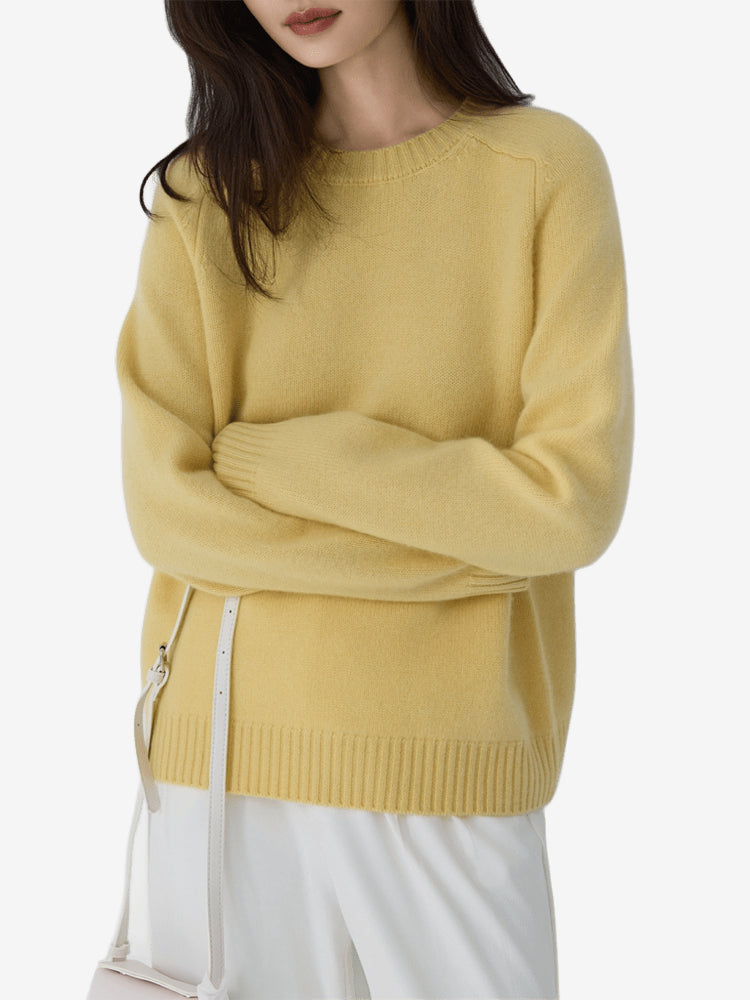 LANLY - Women's Crewneck Cashmere Sweater Heavyweight Mongolian Saddle Shoulder Pullover