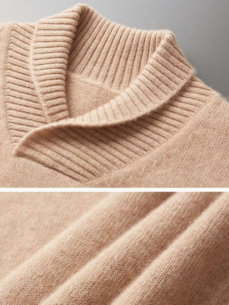 LanlyCashmere Men's French Rib Shawl Collar Sweater Classic Soft Knit Pullover