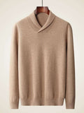 LanlyCashmere Men's French Rib Shawl Collar Sweater Classic Soft Knit Pullover