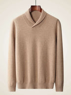LanlyCashmere Men's French Rib Shawl Collar Sweater Classic Soft Knit Pullover