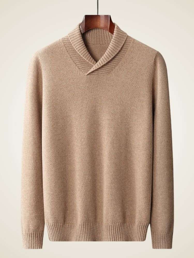 LanlyCashmere Men's French Rib Shawl Collar Sweater Classic Soft Knit Pullover