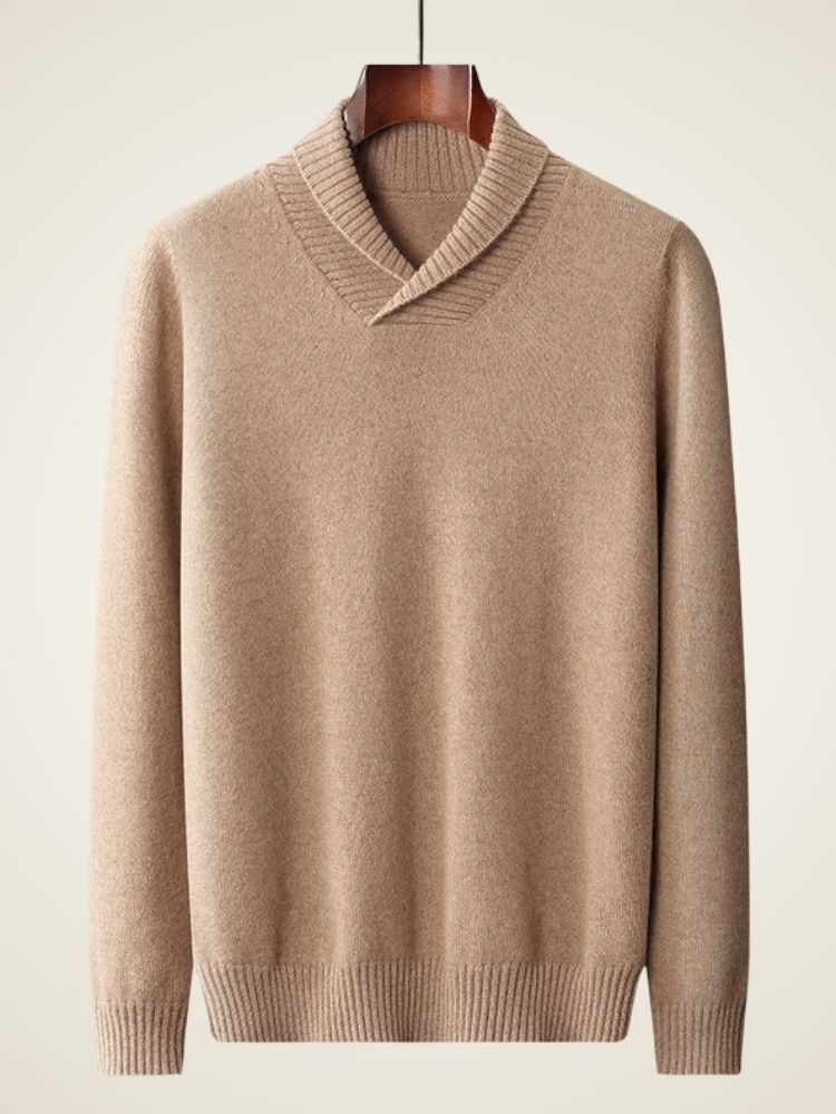 LanlyCashmere Pull Homme Col Châle Maille Côtes Françaises Doux Classique
