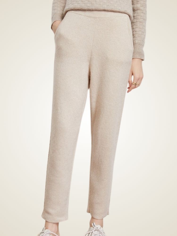 LanlyCashmere Ankle Length Cashmere Pants Slim Fit Knit Trousers