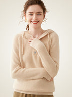 LanlyCashmere Button Neck Cashmere Hoodie – Soft Knit Henley Pullover