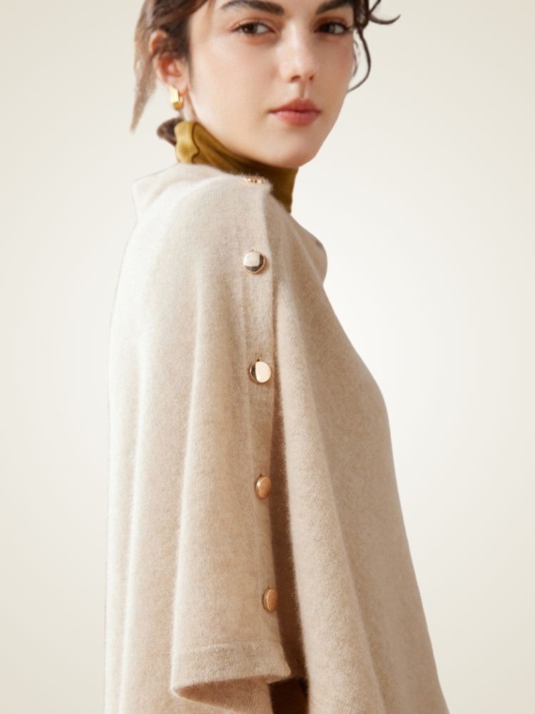 LanlyCashmere Buttoned Cashmere Poncho – Elegant Soft Knit Wrap Cape