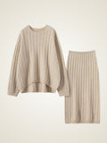LanlyCashmere Cable-Knit Cashmere Set – Sweater & Midi Skirt Ensemble