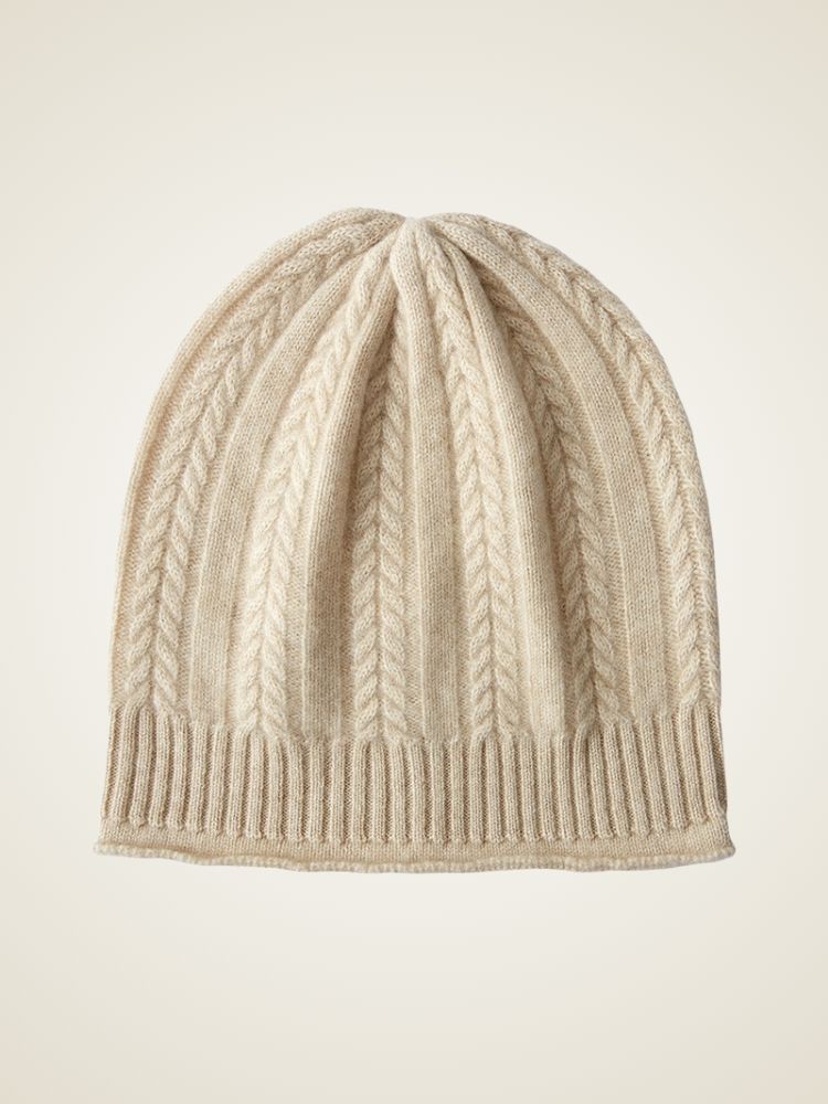 LanlyCashmere Cable Knit Cashmere Beanie – Soft Warm Winter Hat