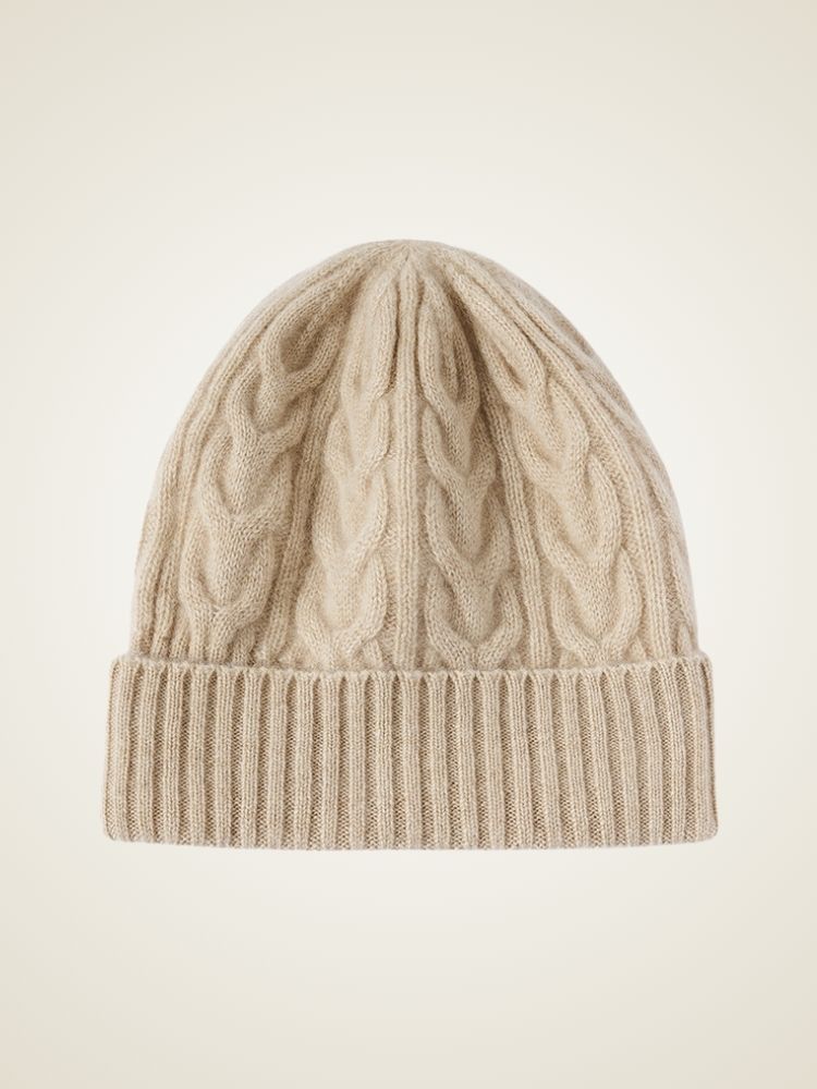 LanlyCashmere Cable Knit Cashmere Beanie – Soft Warm Winter Hat for Women