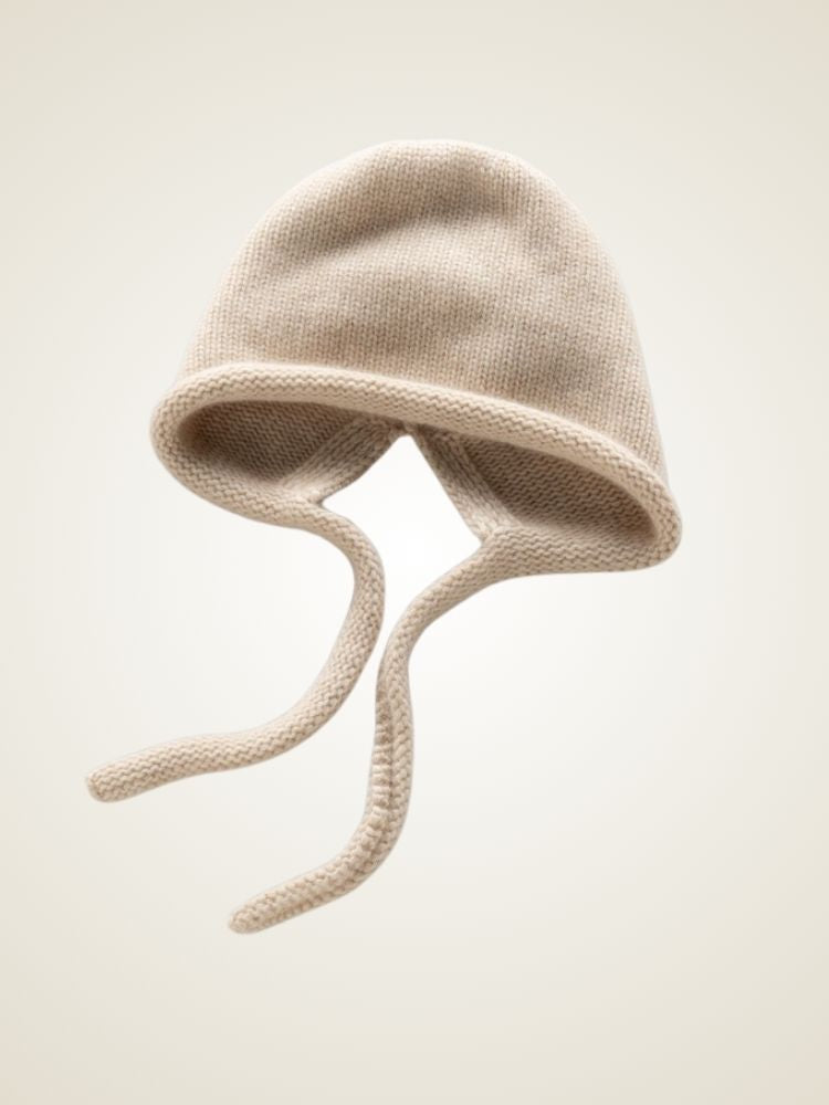 LanlyCashmere Cashmere Knit Bonnet Hat – Soft Tie-Up Winter Beanie