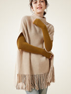 LanlyCashmere Cashmere Poncho with Fringe – Soft Lightweight Shawl Wrap